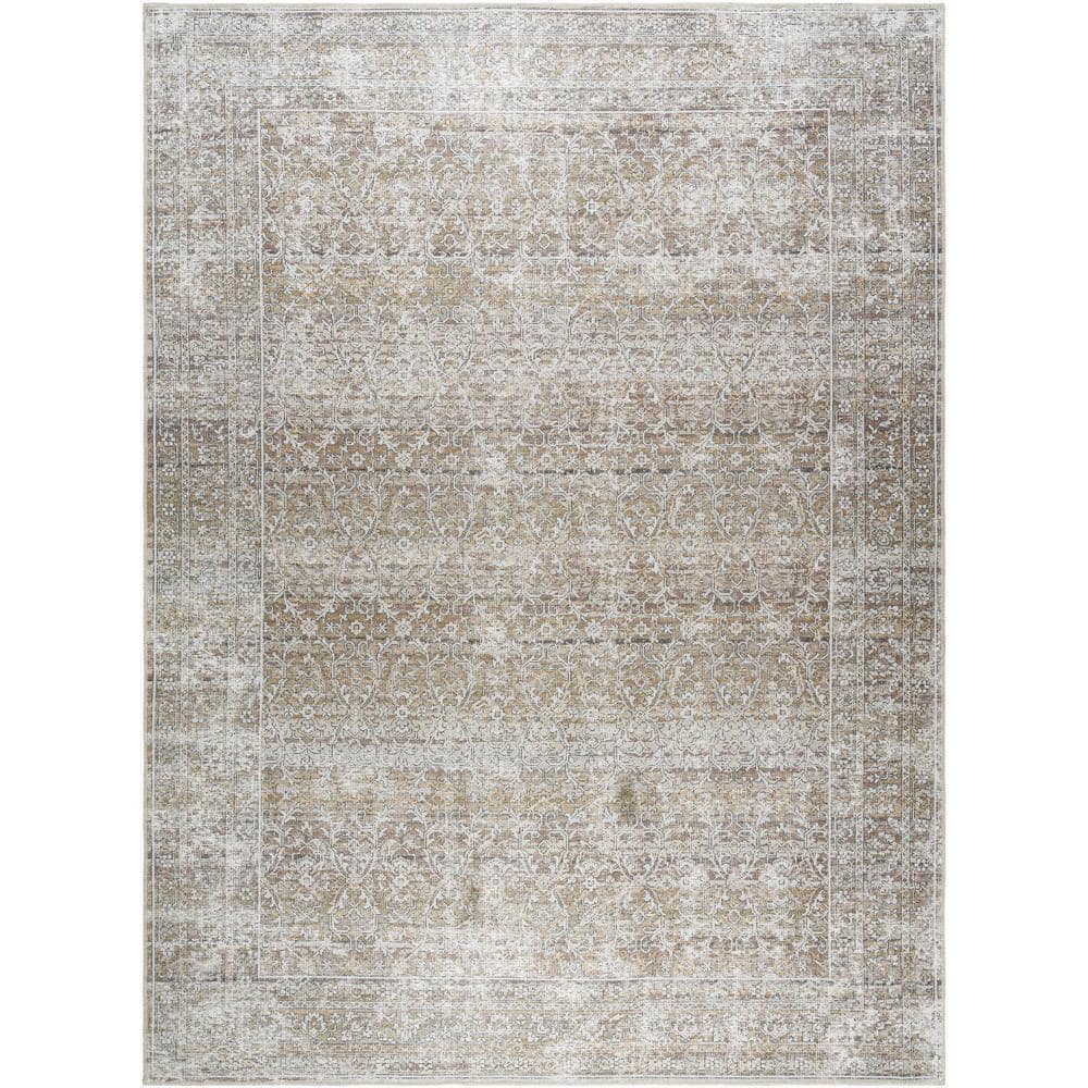 Taupe and Cream Rectangular Washable Synthetic Area Rug