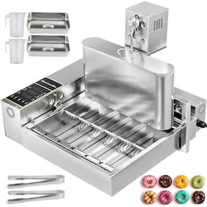 Auto Doughnut Maker 6 Rows Intelligent Control Panel Stainless Steel Auto Doughnut Maker with 9.5 Liter Hopper, Silver
