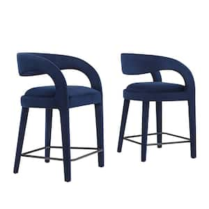 Pinnacle 24.5 in. in Midnight Black Rubber Wood Performance Velvet Counter Stool Set of 2