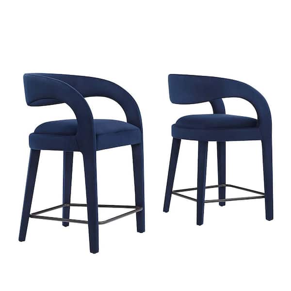 MODWAY Pinnacle 24.5 in. in Midnight Black Rubber Wood Performance Velvet Counter Stool Set of 2