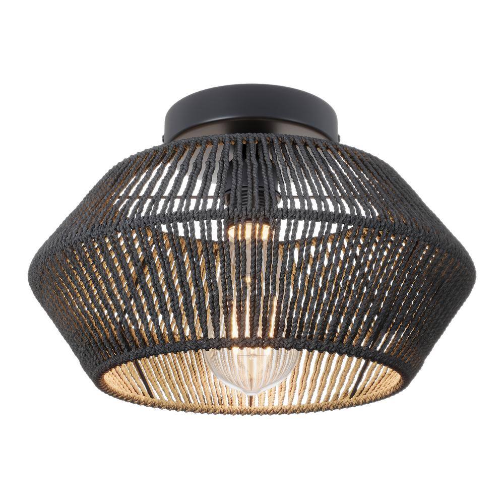 12.2 in. 1-Light Woven Rattan Semi-Flush Mount Handmade Cage Shade Natural 
