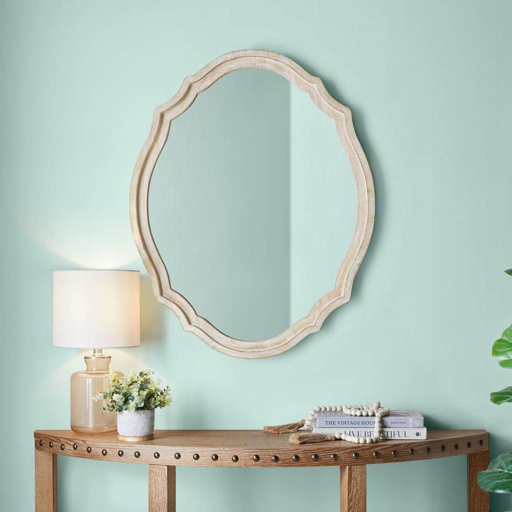 24 in. W x 29 in. H Medium French Country Oval Natural Wood Ornate Framed M