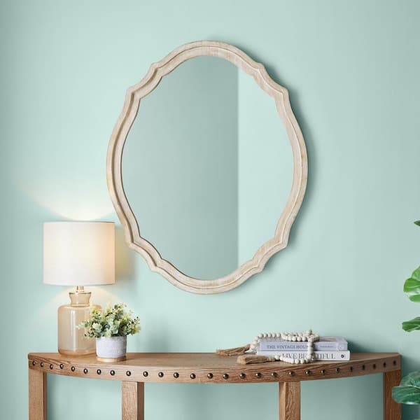 24 in. W x 29 in. H Medium French Country Oval Natural Wood Ornate Framed Mirror