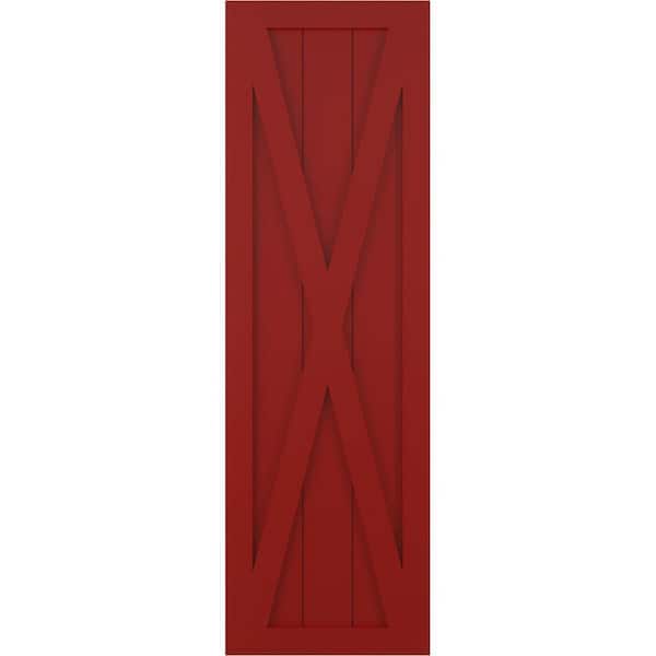 Ekena Millwork 12 in. x 44 in. True Fit PVC Single X-Board Farmhouse Fixed Mount Board and Batten Shutters, Fire Red (Per Pair)
