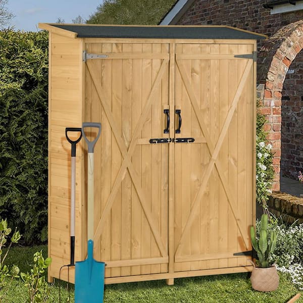 ToolCat 4.6 ft. W. x 1.6 ft. D Wood Storage Shed Tool Organizer, Garden Shed with Waterproof Asphalt Roof, Natural 7.36 Sq. Ft