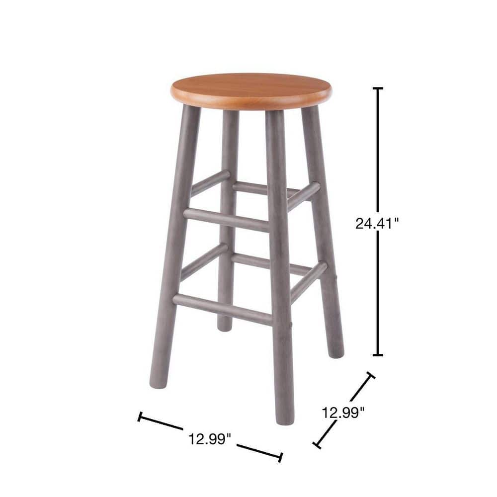 24" Gray and Teak Backless Wood Counter Stools Set