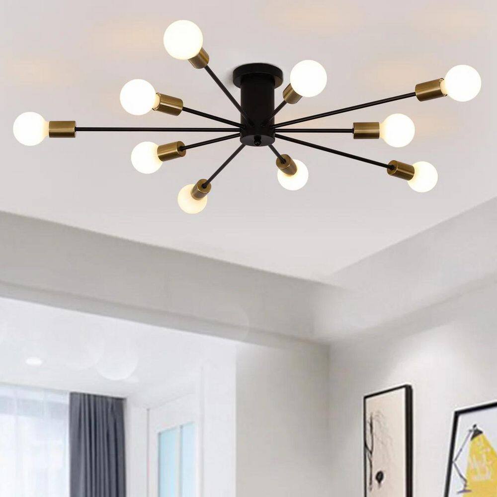 10-Light Black and Gold Dimmable Sputnik Sphere Chandelier with No bulbs Included for Kitchen Bedroom Living Room price history on PriceWatchPro
