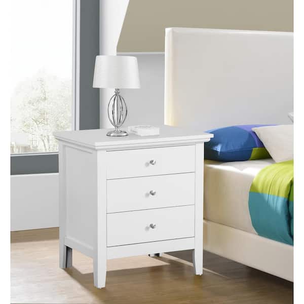 AndMakers Hammond 3-Drawer White Nightstand (26 in. H x 24 in. W x 18 in. D)