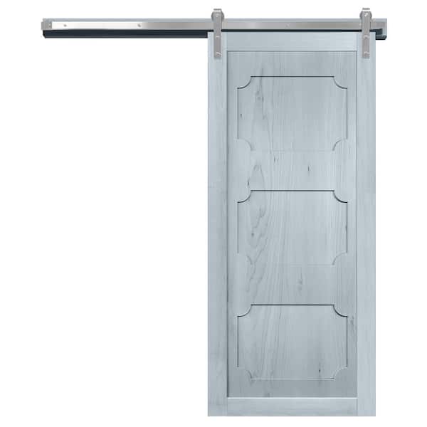 VeryCustom 30 in. x 84 in. The Harlow III Beach House Wood Sliding Barn Door with Hardware Kit in Stainless Steel