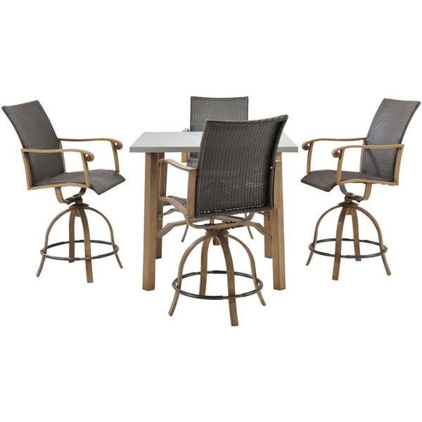 Hanover Hermosa 5-Piece All-Weather Wicker Square Patio Bar Height Dining Set