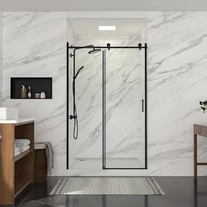 48 in. W x 76 in. H Frameless Single Sliding Shower Door/Enclosure in Matte Black with Clear Glass