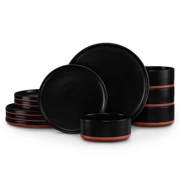 12-Piece Charcoal Black Porcelain Plates and Bowls Dinnerware Set Chip Scratch Resistant Service for 4