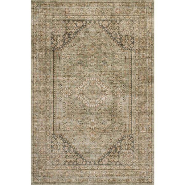 Yalindra Meallion Traditional Washable Area Beige 5 ft. x 7 ft. Indoor Area Rug