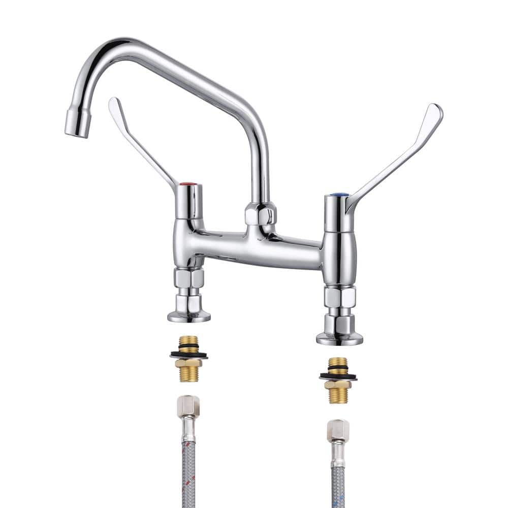 Polished Chrome Double Handle Wall Mount Commercial Faucet