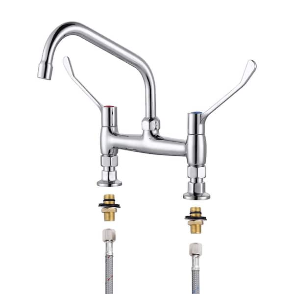 IVIGA Commercial Double Handle Deck Mounted Brass Standard Kitchen Faucet with 8 in. Swivel Spout in Polished Chrome