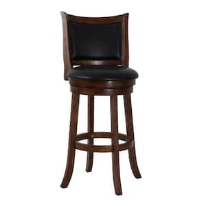39 in. Brown and Black Low Back Wooden Frame Bar Stool with Leather Seat