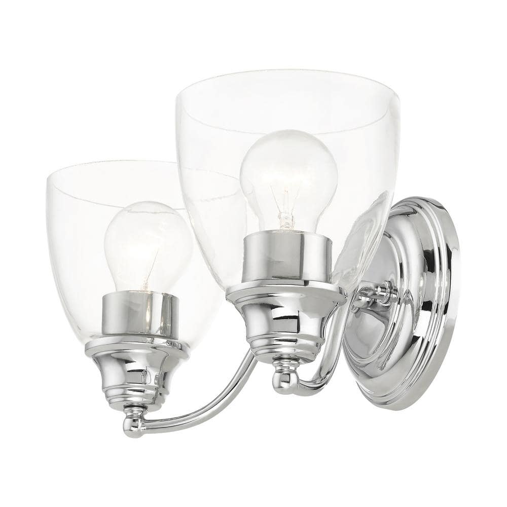 Polished Chrome Dual-Light Vanity Sconce with Hand-Blown Glass