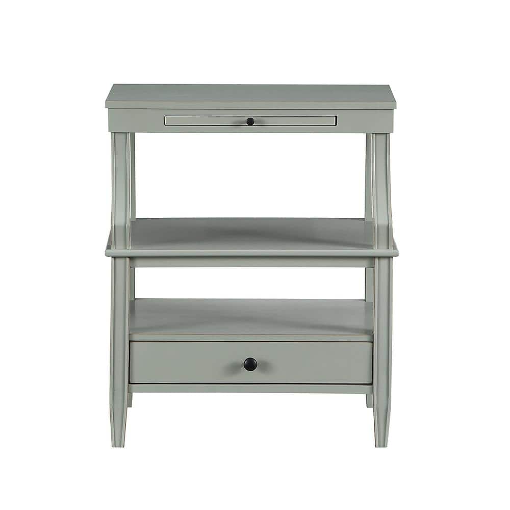 Newton Antique Gray Wood Nightstand with Storage Drawer and Pull-Out Tray