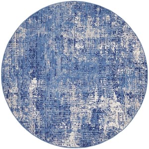 Whimsicle Blue Ivory 8 ft. x 8 ft. Abstract Round Area Rug