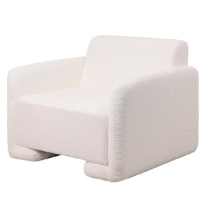 Accent Chair Upholstered in Boucle Sturdy Wooden Base with Padded Seat and Back Nyta Collection in White