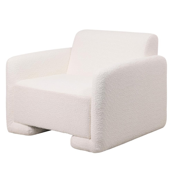 Leisuremod Accent Chair Upholstered in Boucle Sturdy Wooden Base with Padded Seat and Back Nyta Collection in White
