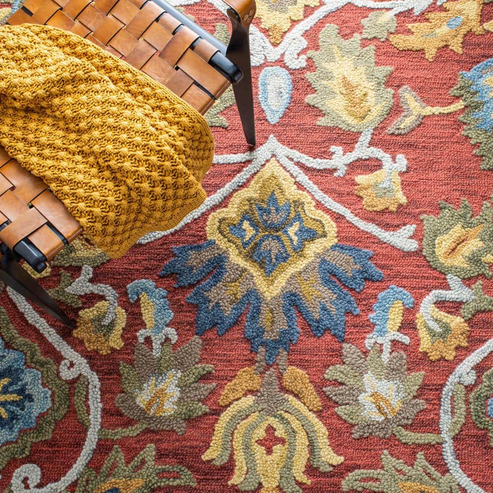 Blossom Red and Multicolor Floral Wool 8' x 10' Area Rug