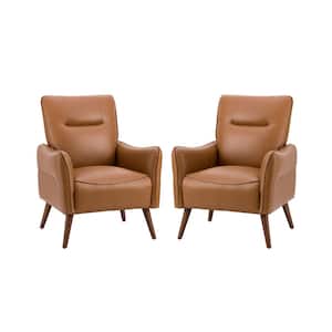 Zuri Vegan Leather Camel Armchair with Solid Wood Legs (Set of 2)