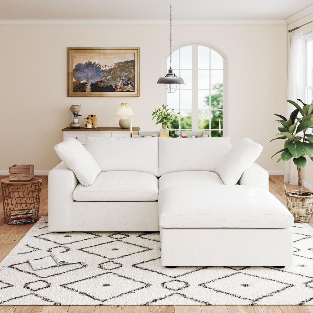 80.3 in. W Square Arm Linen Modular Free Combination Sofa with Storage Ottoman in. White price history on PriceWatchPro