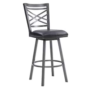 26 in. Gray Low Back Metal Frame Counter Barstool with Leatherette Seat