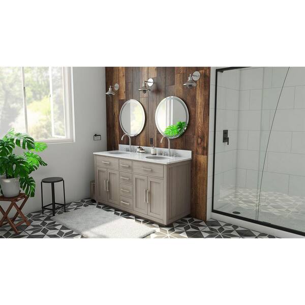 Dexterity 60 in. W x 22 in. D x 34 in . H Oak Vanity with Oval Undermount Sinks - Gray Oak with White Top
