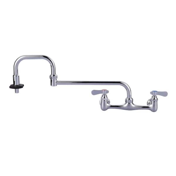 Double-Handle Wall Mounted Folding Commercial Standard Kitchen Faucet with Insulated Switch in Polished Chrome