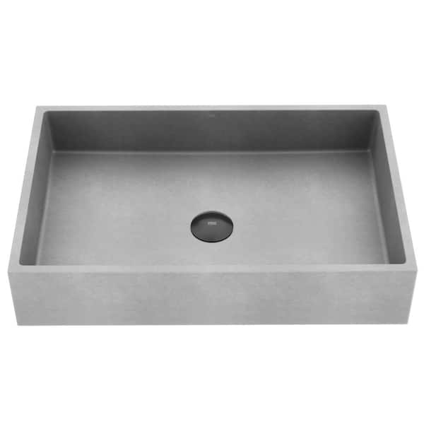 Orvieto Gothic Gray Concreto Stone 15 in. L x 24 in. W x 5 in. H Rectangular Vessel Bathroom Sink