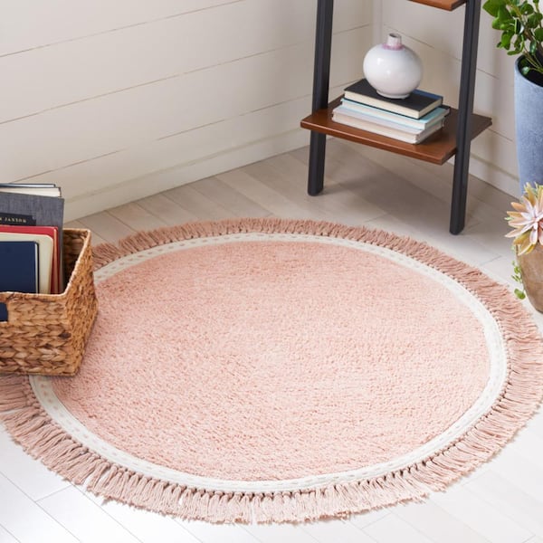 Easy Care Pink/Ivory 4 ft. x 4 ft. Machine Washable Solid Color Round Area Rug