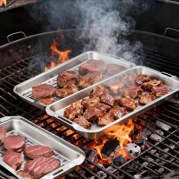 16.5 in. x 11 in. Stainless Steel Grill Carry with Cooling Rack for Grilling Vegetables, Fish, Meat, and Gift (6-Pack)