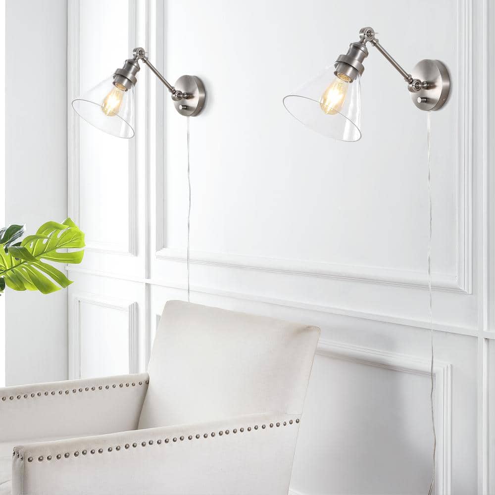 Nickel Adjustable Iron and Glass LED Wall Sconce Set