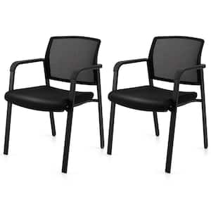 Conference Chairs Mesh Stackable Ergonomic Office Guest Chairs for Waiting Room in Black (Set of 2)