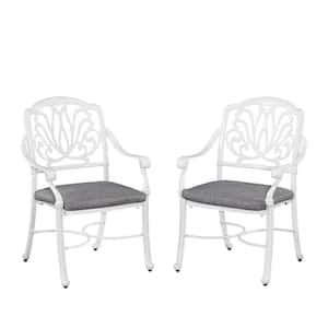 Capri White Stationary Outdoor Arm Chairs with Gray Cushions (Set of 2)