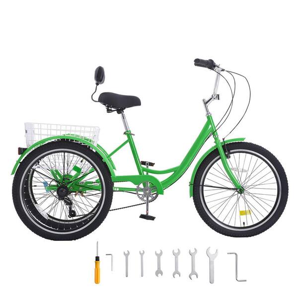 SKYSHALO Adult Tricycles Bike, 7 Speed Adult Trikes, 20 in. 3-Wheeled Bicycles, Carbon Steel Cruiser Bike (Green)