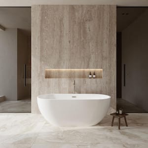 Brooklyn 67 in. Acrylic Flatbottom Bathtub in White with Brushed Nickel Trim and Floor Mounted Faucet