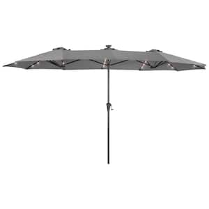 13 ft. x 7.2 ft. Steel Solar-Powered Double-Sided Market Patio Umbrella with Large Canopy Outdoor Table Umbrella in Gray