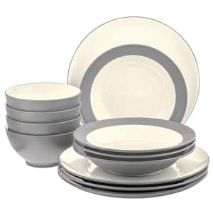Colorwave Slate 12-Piece (Gray) Stoneware Coupe Dinnerware Set, Service for 4