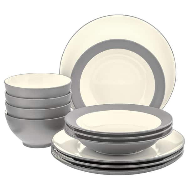 Noritake Colorwave Slate 12-Piece (Gray) Stoneware Coupe Dinnerware Set, Service for 4