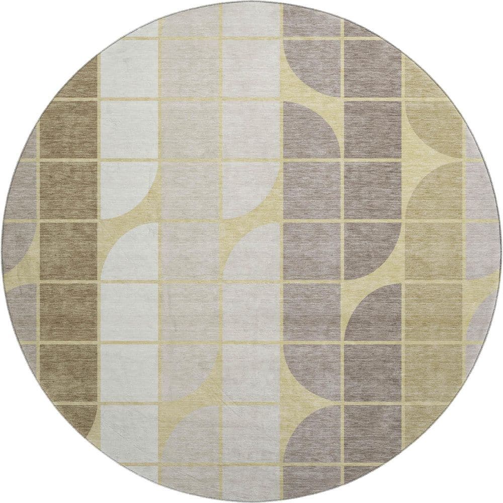 Mayfield Premium Machine Washable Abstract AMF2418 Wheat 8 ft. x 8 ft. Round Rug price history on PriceWatchPro