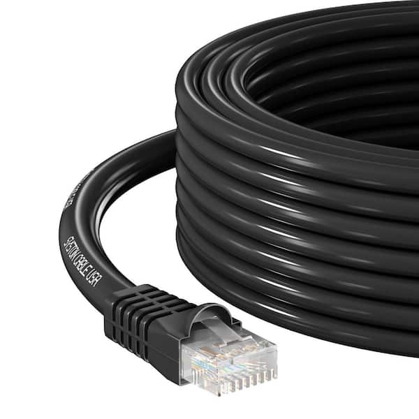 Syston Cable Technology 30 ft. CAT6E Direct Burial Ethernet Patch Cable 600MHz Bare Copper Waterproof Gel-Filled for Outdoor Wet Locations-Black