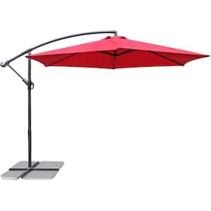 10 ft. Patio Offset Cantilever Umbrella Outdoor Market Hanging Umbrellas with Crank and Cross Base Red