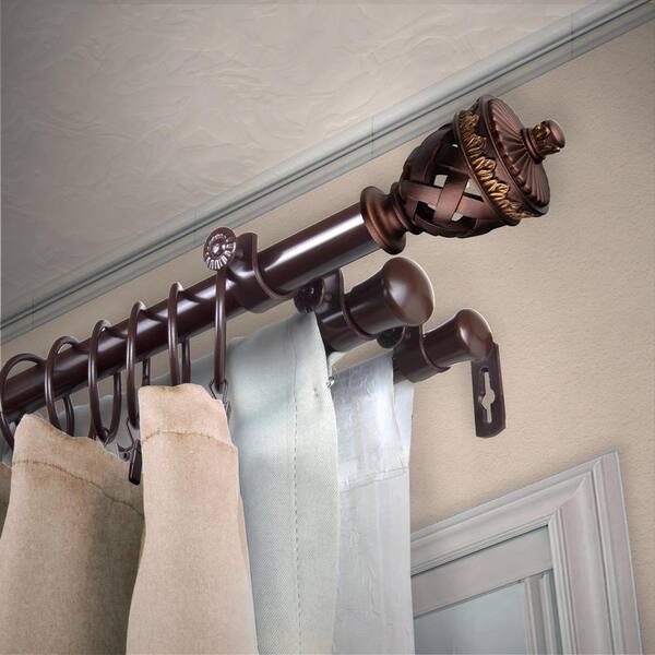 EMOH 13/16" Dia Adjustable 66" to 120" Triple Curtain Rod in Cocoa with Pablo Finials