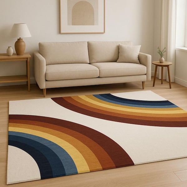 5 ft. x 8 ft. Red Orange And Blue Juvenile Rainbows Youthful Area Rug