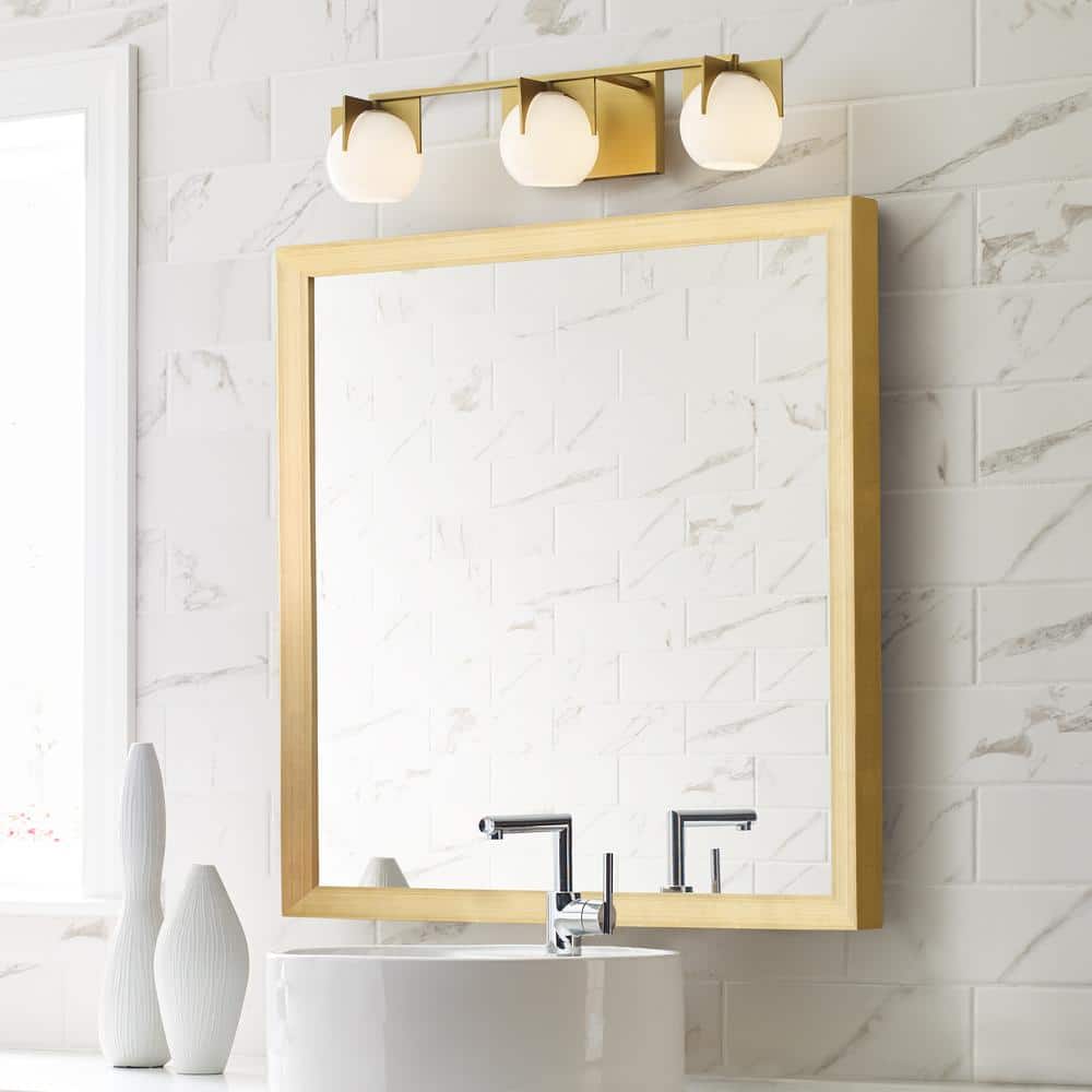 Abbott Mid-Century Modern 3-Light Burnished Brass Vanity with White Milk Glass