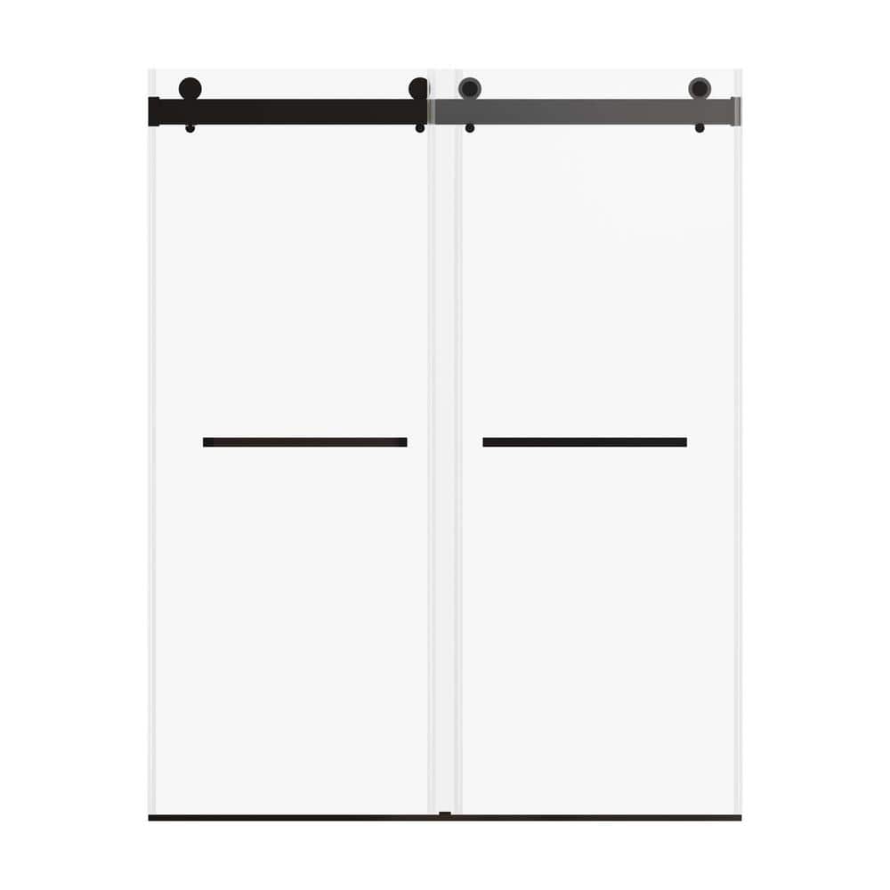 72 in. W x 76 in. H Double Sliding Frameless Shower Door in Matte Black wit