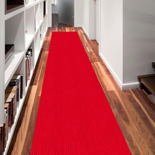 Sweet Home Stores Ribbed Waterproof Non-Slip Rubber Back Solid Runner Rug 2 ft. W x 4 ft. L Red Polyester Garage Flooring